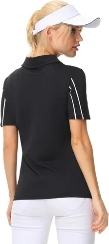 Vista 3 de JACK SMITH Polo de golf para mujer, con cremallera, absorbe la humedad, camisetas de tenis de manga corta, ajustadas, deportivas, tallas S-XXL