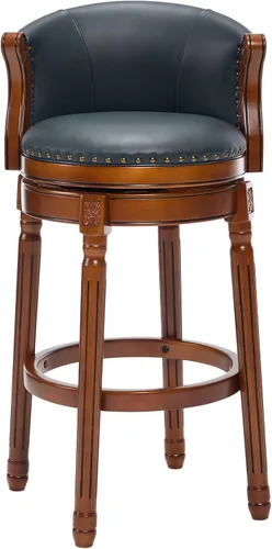 Vista 17 de CozyRain Taburetes de bar de madera de goma, taburete de bar tapizado de cuero con respaldo y reposapiés para el hogar, cocina, mostrador, comedor
