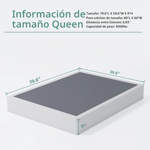 Vista 3 de XINXINYAN Somier Queen de 9 Pulgadas, Somier de Servicio Pesado, Somier Queen Resistente para Cama con Juego de Funda de Tela, Fácil Montaje, Sin