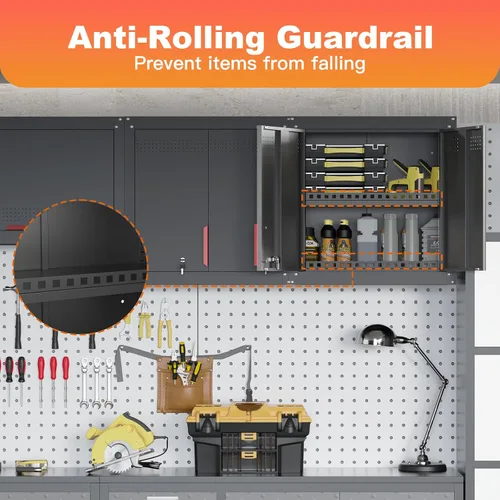 Vista 6 de Kelueo Armario de pared de garaje de metal con puertas con cerradura, armario de pared de 26 pulgadas de alto con estante ajustable, armario