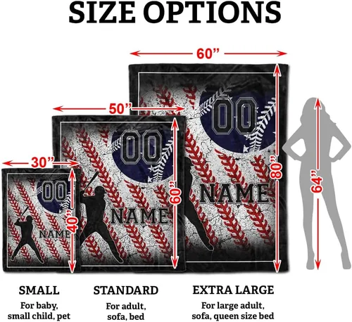 Vista 2 de TEEMAN Manta de béisbol personalizada para niño, regalos de noche de béisbol para adultos mayores 2024, manta de bandera estadounidense, regalos
