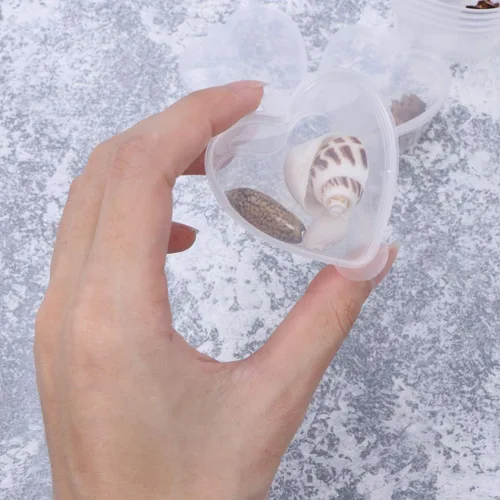 Vista 2 de Didiseaon Recipiente de condimentos en forma de corazón, de plástico transparente, cajas pequeñas con tapa para el hogar, cocina, comida