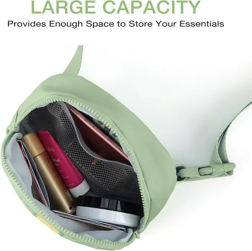 Vista 3 de SOVICO Riñonera de moda para mujer, riñonera con correa ajustable, riñonera para viajes, entrenamiento, correr, senderismo, B5. Verde, Riñonera
