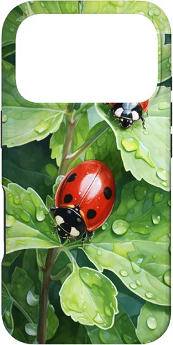 Vista 30 de Ladybugs on Green Leaves Watercolor Case for iPhone 17