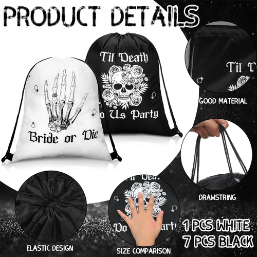 Vista 3 de Amylove 7 bolsas con cordón para despedida de soltera o muerte, bolsas con cordón para despedida de soltera, suministros de despedida de soltera