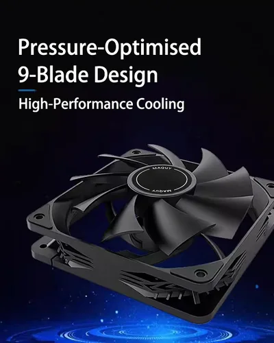 Vista 4 de Paquete de 3 ventiladores negros de carcasa de computadora de 4.724 in, refrigeración por aire de alto rendimiento, bajo ruido, 4 pines y 1200 rpm