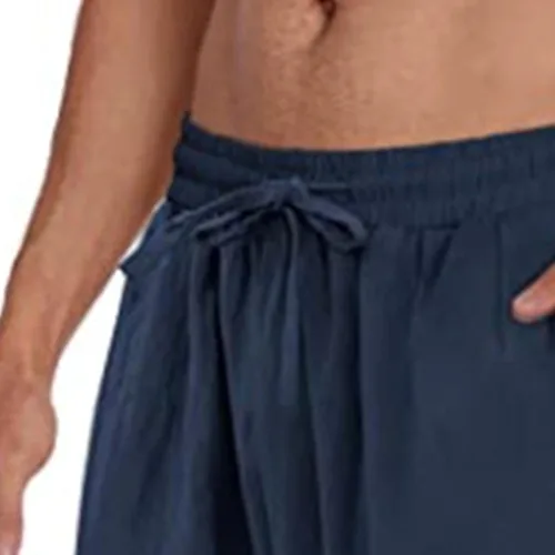 Vista 2 de JEShifangjiusu Men's Cotton Linen Harem Pants Pockets Drawstring Stretch Bottom Bloomer Trousers Loose Beach Yoga Pants