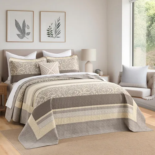 Vista 13 de Colchas ligeras tamaño King de 120x120, colcha de microfibra extra grande 100% algodón, colcha reversible con patrón botánico a rayas, juego de ropa