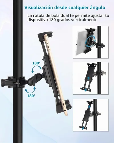 Vista 4 de Sunmig Soporte para tablet para soporte de micrófono, soporte para iPad, soporte ajustable para micrófono, soporte de música, soporte giratorio