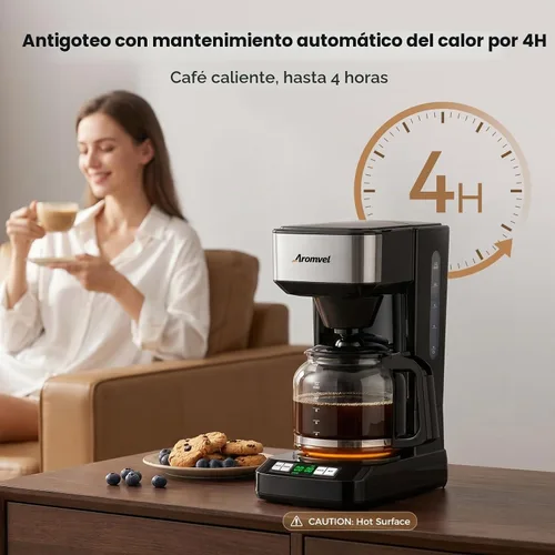 Vista 12 de Cafetera de 12 tazas, cafetera de goteo grande con tanque de agua Plateado