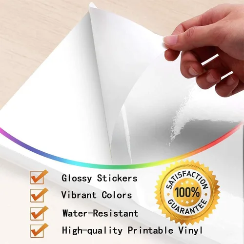 Vista 5 de Papel de vinilo adhesivo imprimible para impresora de inyección de tinta - Blanco brillante - 21 hojas de papel adhesivo impermeables autoadhesivas