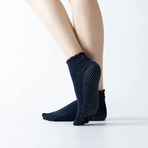 Vista 6 de Calcetines de yoga con dedos de pilates con empuñaduras para mujer, antideslizantes, acolchados, florales, calcetines tobilleros para baile de ballet