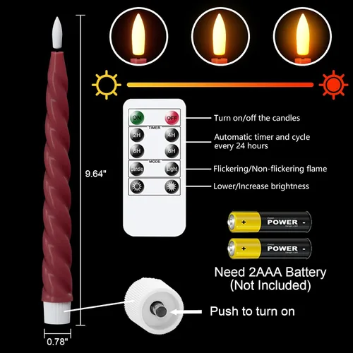 Vista 2 de Wondise Velas Cónicas Sin Llama con Control Remoto Temporizador, Candelabros Rojos Cerosos Reales a Batería Velas LED de Mecha 3D para Decoración