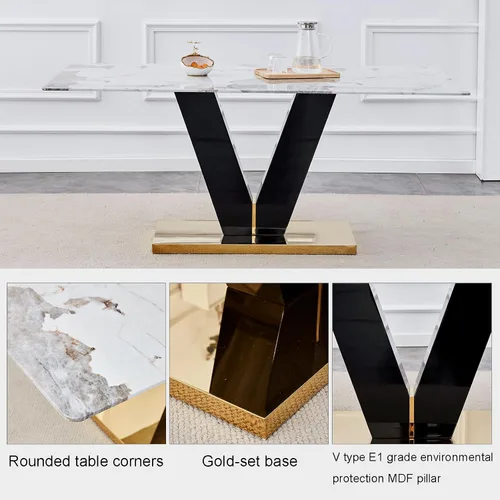 Vista 4 de gopop Juego de mesa de comedor para 8, moderno juego de mesa de comedor de mármol de 71 pulgadas, mesa rectangular grande de vidrio y 8 sillas