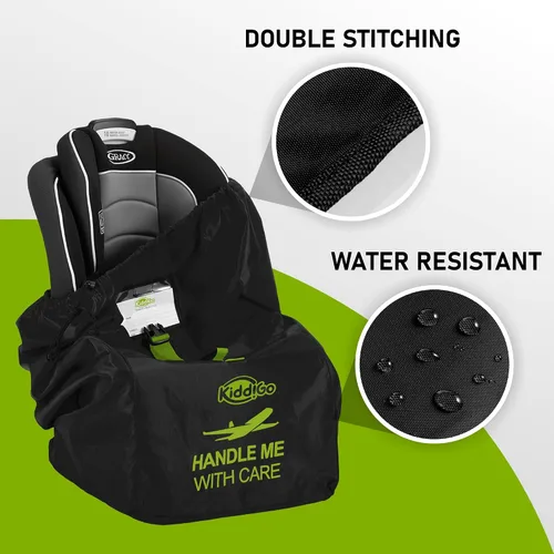 Vista 8 de KiddiGo Bolsa de viaje para asiento de automóvil para avión, negro y verde, 33 pulgadas de alto x 18 pulgadas de ancho x 18 pulgadas de profundidad