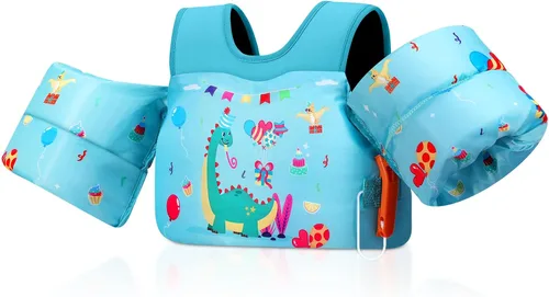 Vista 9 de MoKo Chaleco de natación para niños pequeños de 13-30/20-50/22-66 libras, flotadores de brazo de natación de dibujos animados, alas de agua