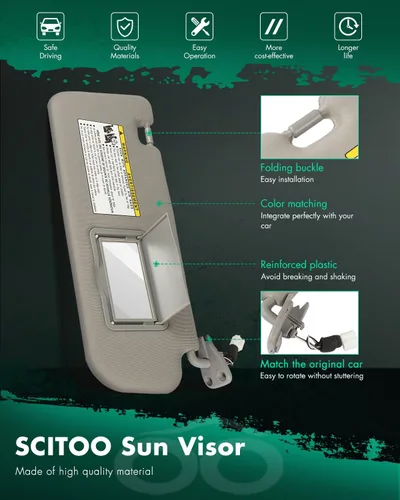 Vista 3 de SCITOO Conjunto de visera solar automática gris del lado derecho del pasajero compatible con Hyundai Sonata 2006-2008 con techo solar