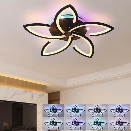 Vista 19 de STCH Ceiling Lighting Fixtures, Lampara de Techo RGB, Remote & App Control D1-Dimmable light ring+RGB light-black