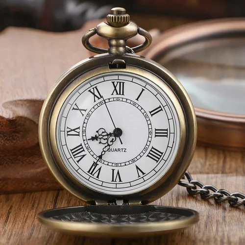 Vista 3 de Smooth Shield Round Case Quartz Pocket Watch Quartz Movement with Chain CF-nuevo53
