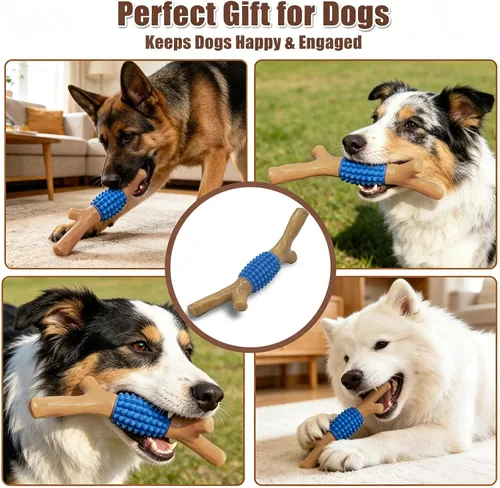 Vista 8 de SCHITEC Juguete masticable para perros para masticadores agresivos, nailon resistente y goma para dentición, juguete para mantenerlos ocupados Azul