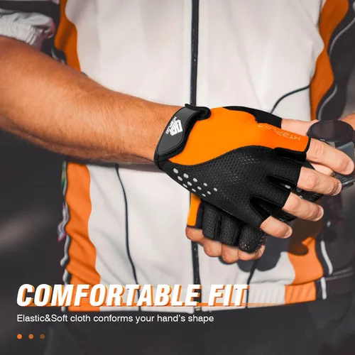 Vista 6 de HTZPLOO Guantes de ciclismo para hombres y mujeres con almohadilla antideslizante que absorbe los golpes, peso ligero, ajuste agradable, guantes