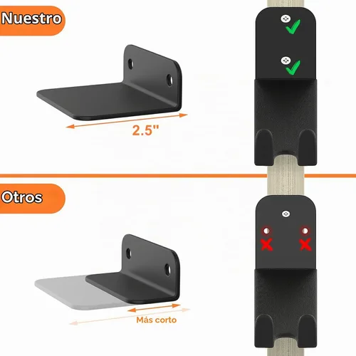 Vista 4 de WALMANN - Paquete de 2 soportes para pedales de bicicleta, soporte de pared horizontal resistente Soporte de pared para bicicleta para garaje