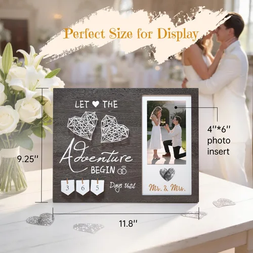 Vista 6 de Regalos de compromiso para pareja, Marco de fotos con huella dactilar de corazón para cuenta regresiva de boda y kit de tinta, Regalo para futura