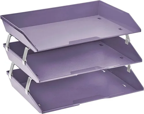 Vista 9 de Acrimet Facility - Organizador de archivos de escritorio de plástico de carga lateral de 3 niveles (color azul transparente)