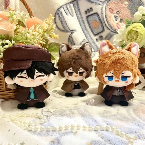 Vista 5 de CALEMBOU Llavero de peluche de anime, 4 pulgadas, lindo llavero de peluche de Chibi para mochila, Dazai Osamu Chuuya Rampo Dostoievsky de felpa