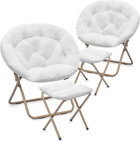 Vista 25 de Cómoda silla con platillo, silla de sala de estar, silla plegable acolchada suave de piel sintética, cómoda silla cuadrada de luna para sala