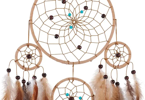 Vista 2 de Atrapasueños marrones, plumas de gallo con multianillo, hecho a mano, gran atrapasueños para dormitorio, atrapasueños para niñas, atrapasueños