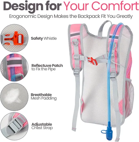 Vista 3 de Shinylin 2 piezas mochila de hidratación para niños con bolsa de agua de 1.5l mochila ligera para niños para senderismo mochila de agua para niños