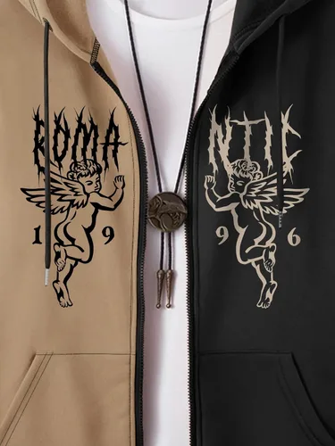 Vista 5 de Floerns Sudadera térmica con capucha y bolsillos para hombre con estampado gráfico causal y cremallera