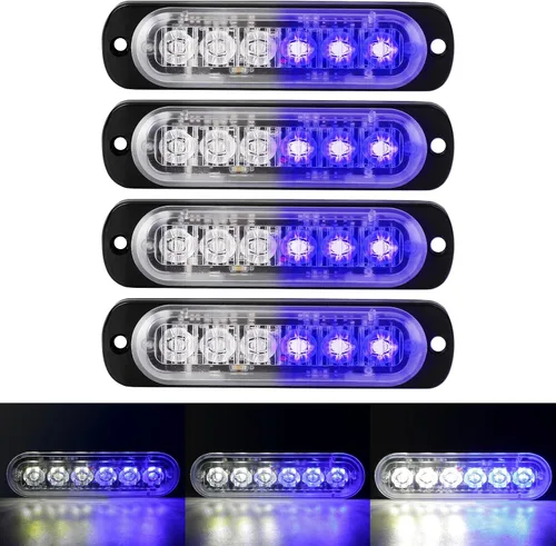 Vista 16 de SEISSO Paquete de 4 luces estroboscópicas ámbar de 12 LED para vehículos y camiones, kit de luces estroboscópicas de emergencia, 12V -24V, luces