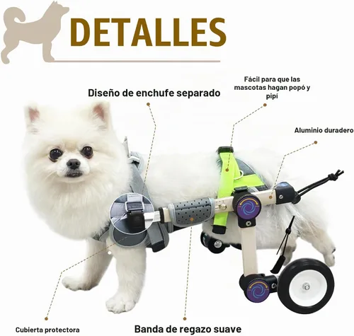 Vista 5 de Silla de ruedas ajustable para perros para patas traseras, soporte de movilidad, silla de ruedas ligera para mascotas con patas traseras