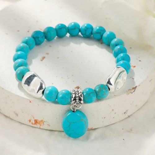 Vista 3 de LETAJOY Turquoise Bracelet for Women,Healing Crystal Stone Stretch Round Bead Bracelets for Women Men Jewelry