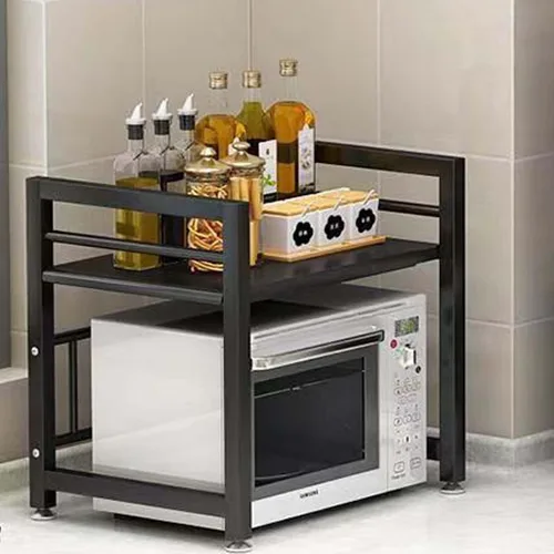 Vista 7 de Estante para horno de microondas, soporte para microondas, estante ajustable con 6 ganchos, estante para microondas, soporte para microondas