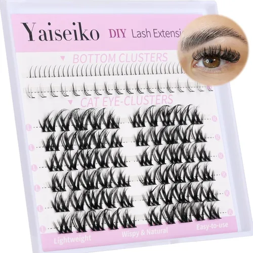 Vista 10 de Kit de extensiones de pestañas autoadhesivas en racimo, pestañas para colocar uno mismo, pestañas pre-pegadas, sin necesidad de pegamento, pestañas