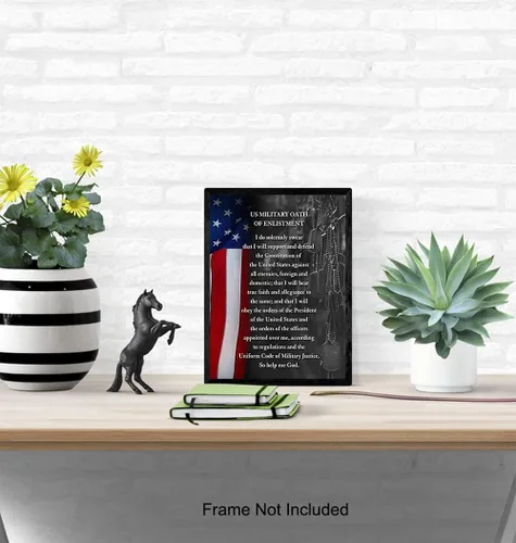 Vista 5 de Yellowbird Art & Design - Arte de pared patriótico con bandera estadounidense y juramento de reclutamiento, póster impreso, regalo decorativo