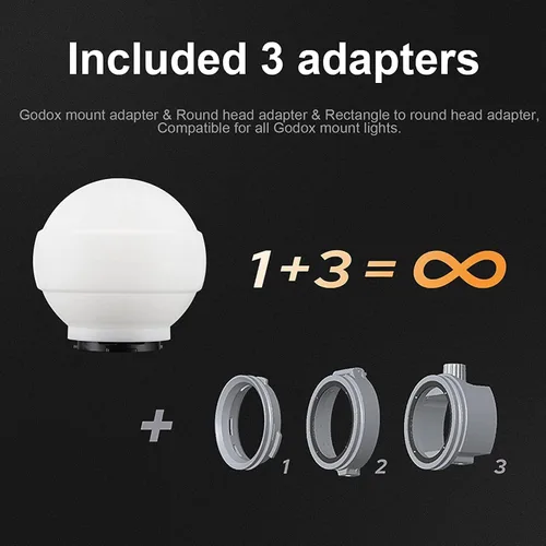 Vista 2 de Godox Paquete de difusor de flash ML-CD15, incluye 3 adaptadores + cúpula de difusión para Godox V1 Pro V1 V860III TT685II TT600 AD100Pro AD200