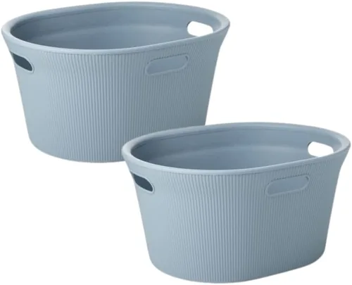 Vista 37 de Superio Colección acanalada - Cesto decorativo de plástico para ropa sucia con tapa y asas recortadas, azul (1 paquete) Organizador de cesta
