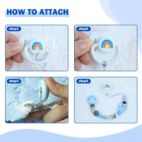 Vista 5 de SCOM Juego de Accesorios para Muñeca Bebé Reborn - Chupetes Magnéticos Arcoíris y Biberones para Muñeca Bebé Removibles Reutilizables con Clips