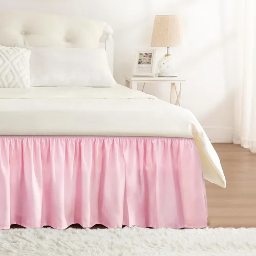 Vista 12 de Falda de cama RIMELA tamaño Queen color verde bebé con caída de 15 pulgadas, falda elástica envolvente, volante que protege contra el polvo