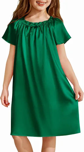 Vista 13 de Arshiner Camisones de seda de satén para niñas, pijama de manga corta, ropa de dormir suave de princesa