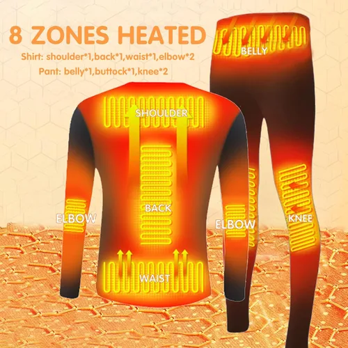 Vista 3 de FAOCEXI Conjunto de ropa interior térmica de calefacción, control de aplicación unisex USB batería eléctrica térmica ropa interior camisa y pantalón