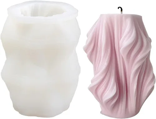Vista 10 de Molde de silicona para velas a rayas de barril Molde de jabón para velas de pilar geométrico, molde de fondant, molde para hornear pastel