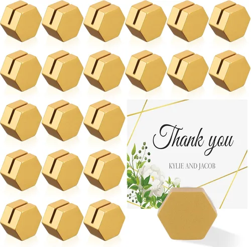 Vista 10 de Ripeng 24 soportes dorados para números de mesa, soporte de madera para tarjetas de lugar, mini soporte de mesa para boda, Navidad, vacaciones