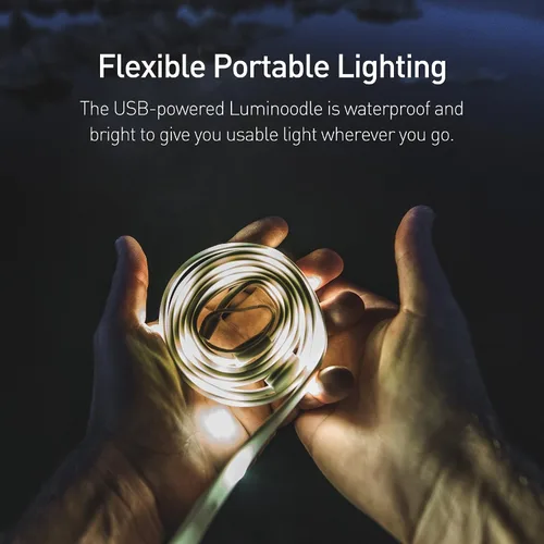 Vista 2 de Luminoodle - La cuerda de luz LED original para campamento - Cadena de luces LED impermeable de 5 pies alimentada por USB + linterna