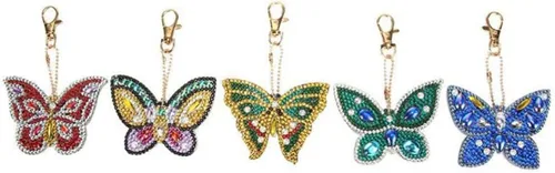 Vista 7 de EXCEART Llaveros de pintura con diamantes de imitación de mariposa bolso colgante para niñas y mujeres abalorio de teléfono 5 piezas