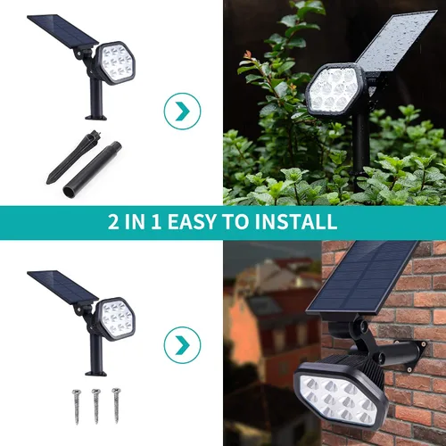 Vista 7 de Nekteck luces solares para exteriores, 10 focos LED de paisaje que funcionan con energía solar, luces de pared 2 en 1, inalámbricas, ajustables, luz